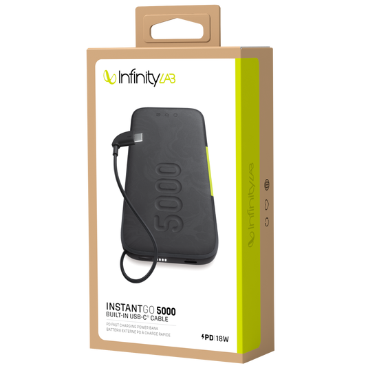 InstantGo 5000 Built-in USB-C Cable - Black - 18W PD fast charging power bank - Detailshot 5 image number null